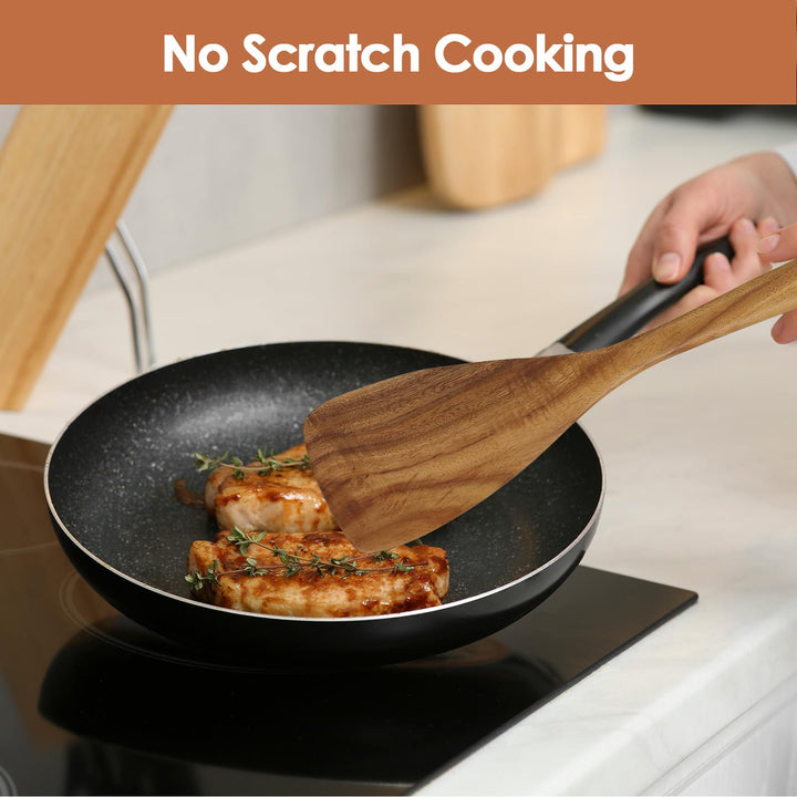 comfoyar Teak Wooden Spoons for Cooking, 7 Pieces Kitchen Cooking Utensils Set with Spatula and Ladle, Heat Resistant Kitchen Cookware for Nonstick Pan