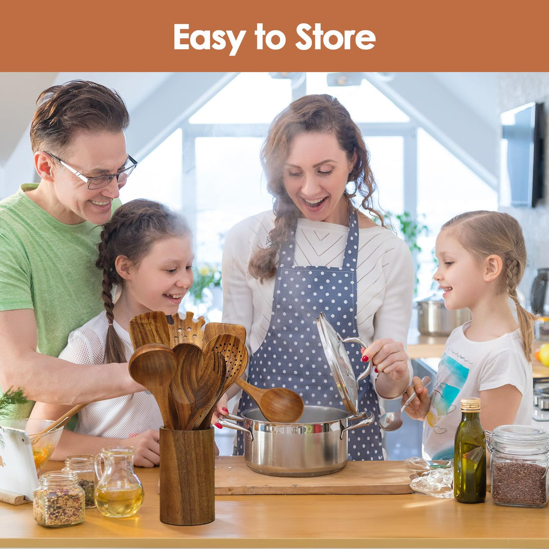 comfoyar Teak Wooden Spoons for Cooking, 7 Pieces Kitchen Cooking Utensils Set with Spatula and Ladle, Heat Resistant Kitchen Cookware for Nonstick Pan